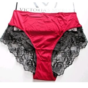 VICTORIA'S SECRET VERY SEXY High Waist Brief Panty VS Red Black Lace S SMALL NWT